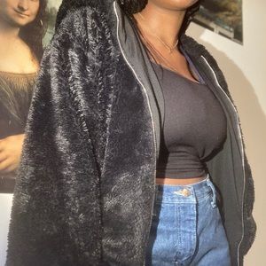 F21 faux fur jacket w/hoodie
